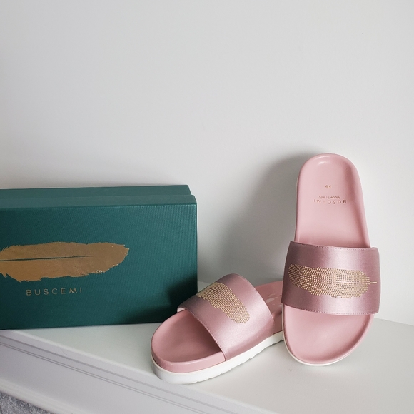 Buscemi Shoes - Buscemi "Dusty Pink" Satin Slides 36 37